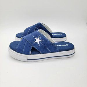 Converse Slides Womens Size 7 One Star Blue White Suede Sandals